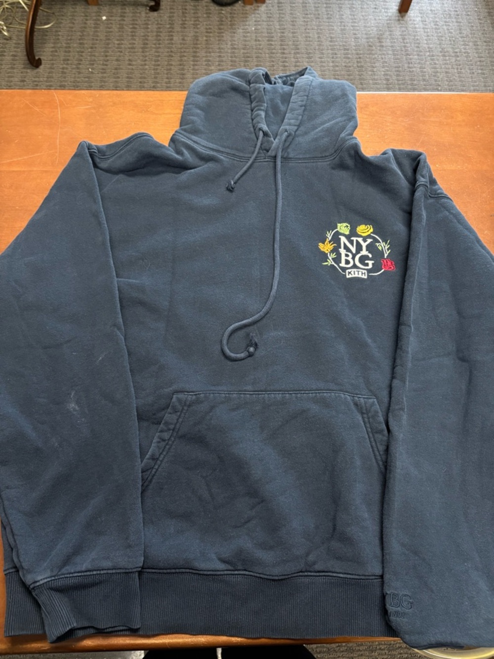Kith Navy Pullover Hoodie with NYBG Floral Crest